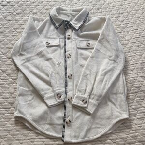 Cream Button-Up Shacket with Contrast Trim